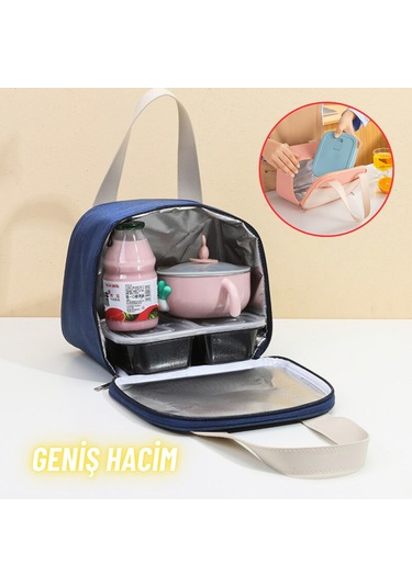 Piknik Çantası Sıcak Soğuk Isı Tutucu Yemek Taşıma, Beslenme Ve, Günlük İş Yeri Ve Seyahat Yemek Çantası Mavi