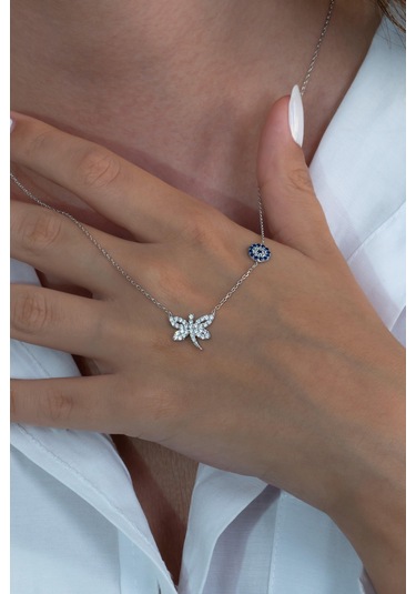 Gümüş Yusufçuk Kolye Nazar Boncuklu Bgk75