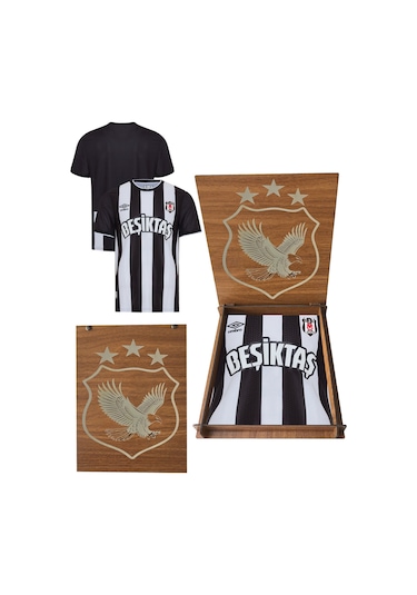 Beşiktaş Lisanslı Kartal Ahşap Kutulu Çubuklu Forma Siyah - Beyaz
