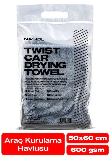 Nasiol Yüksek Su Emici Özellikli Mikrofiber Araç Kurulama Havlusu Çiziksiz Temizlik 50 x 60 CM 600 Gsm