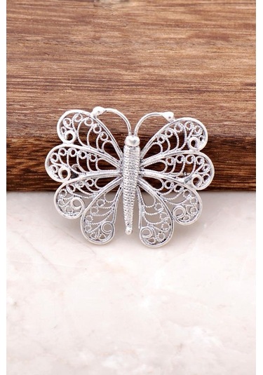 Telkari İşlemeli Elişi Tasarım Kelebek Gümüş Broş 291