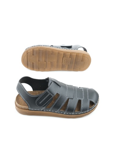 Gezer Yazlık Erkek Cırtlı Ayarlanabilir Rahat Taban Sandalet Siyah