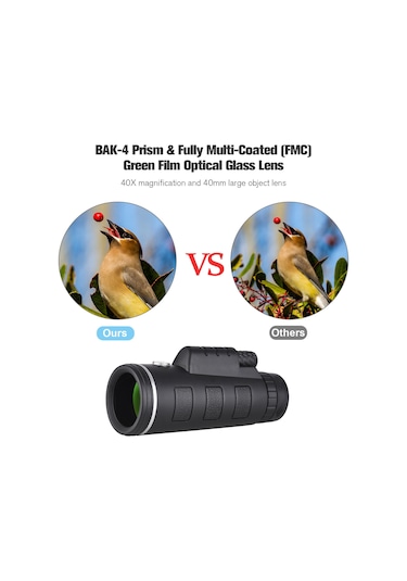 Yaozixa 40x60 Minik Kompaslı Monoküler, Hd Yeşil Filmlı Lens, Cep Telefonu Uyumlu, Seyahat-kuş İzleme Spor Etkinlikleri İçin, Tripod Uçlu, Hafif Taşınabilir