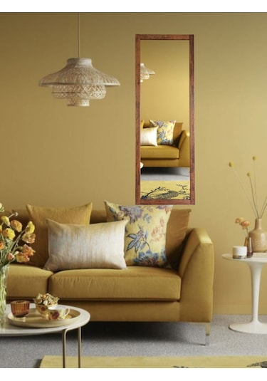 Ceviz Renk Ahşap Çerçeve Duvar Ayna 130 45cm Antre Hol Boy Ayna