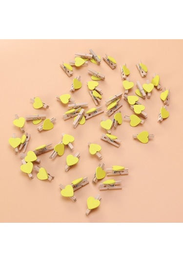 Sarı-50 Adet Po Klip Aşk Müzik Notu Dekor Kalp Şeklinde Ahşap Plastik Clothespins