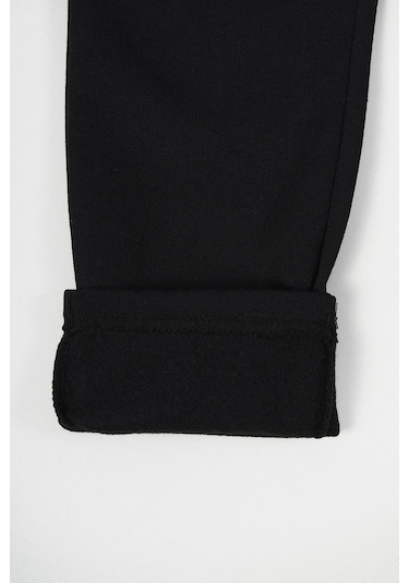 Siyah Kalın Pamuklu Beli Lastikli Yan Cepli 5-6-7-8-9-10-11-12 Yaş Erkek Çocuk Eşofman Altı Siyah