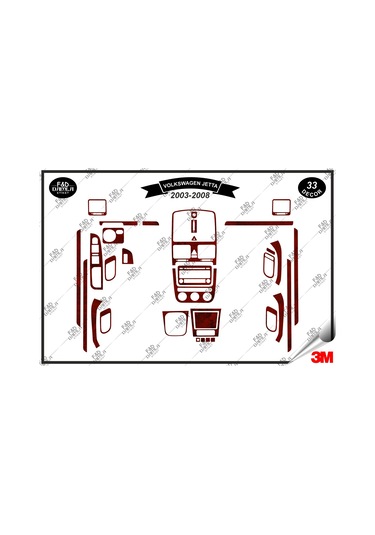 Volkswagen Jetta 2003-2008 Torpido Konsol Trim Göğüs Maun Kaplama Set 33 Parça Maun Renk