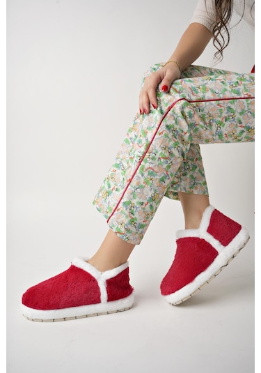 Modafrato Vıola Kadın Panduf Ev Ayakkabısı Ev Botu Kırmızı