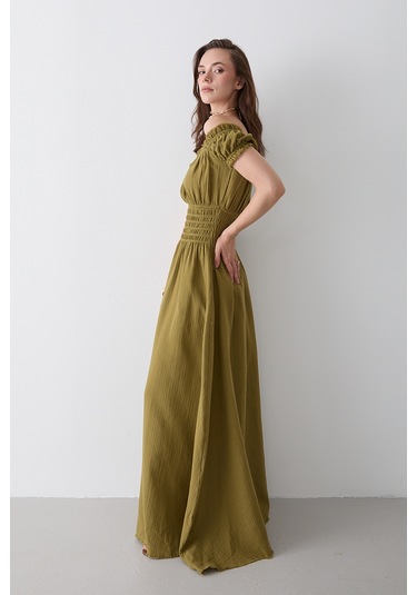 Haki Büzgülü Elbise - 2002 Haki