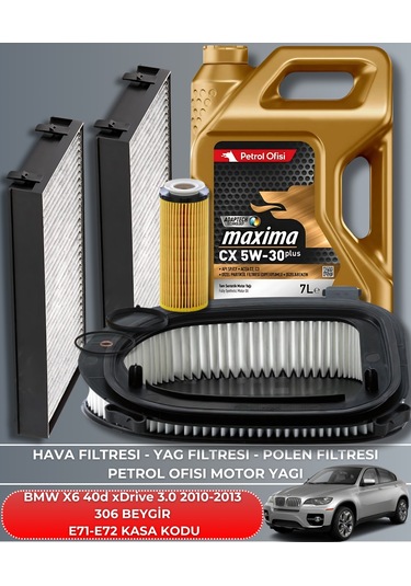 Bmw X6 40d Xdrive 3.0 2010-2011-2012-2013 306 Beygir Filtre - Yağ Bakım Seti