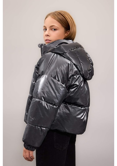 DeFacto Kız Çocuk Su İtici Kapüşonlu Fermuarlı Çıtçıt Kapamalı Mont C5765A824WNGR266 Gri