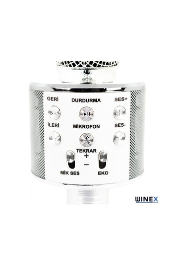 Winex UsbA+TF Sd Kart+3.5mm Aux Bluetooth Karaoke Mikrofonu Gümüş