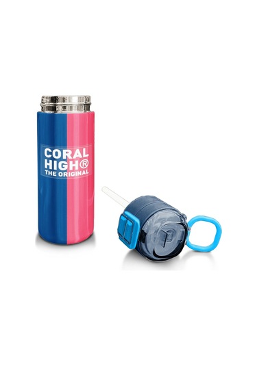 Coral High Kids Renkli Çizgili Desenli Pipetli Ve Direkt İçim Çelik Termos 500 Ml 31879 Çam Yeşili