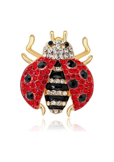 Yedi Yıldızlı Uğur Böceği Korsaj Pırlanta Broş Broş Kırmızı