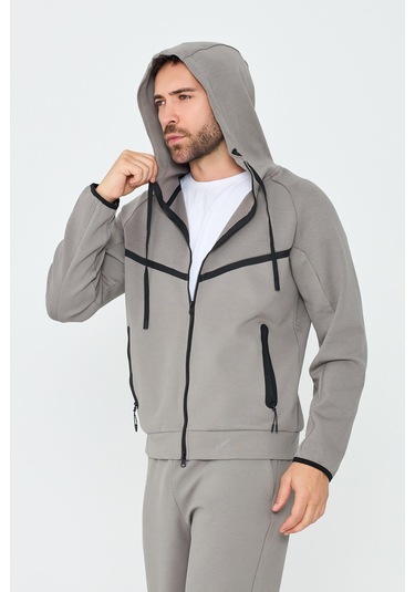 White Stone Gri Cepli Kapüşonlu Fermuarlı Erkek Sweatshirt Grey