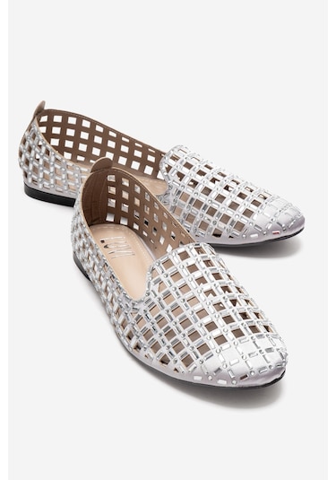 Luvishoes Sılva Gümüş Taşlı Kadın Babet Ayakkabı Gümüş