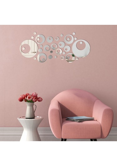 Xiyyadms 32 Parça/set Güneş Altınlı Akrilik Ayna Sticker, Ev Salonu Yatak Odası Dekorasyonu İçin, Çıkarılabilir Duvar Sticker Seti Gümüş