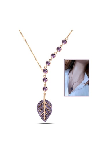 Tohum Taşlı Mor Yaprak Kolye _Rose