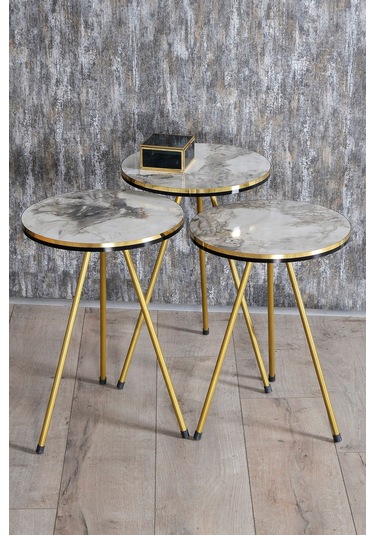 Zigon Sehpa Efes Metal Ayak Çift Gold Efes Beyaz