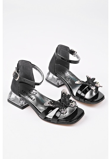 Muggo Lola Cırtlı Ve Simli Günlük Kız Çocuk Sandalet Siyah