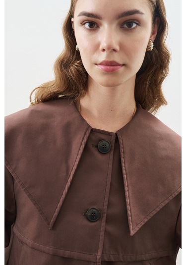 Geniş Yaka Gabardin Ceket Çikolata Çikolata