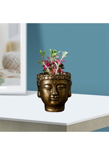 Suntek Çimento Buda Head Pot Statue Bonsai Çiçek Vazo Bronz