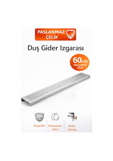 60 Cm Lineer Duş Gider Izgarası 304 Paslanmaz Çelik 5 Cm Genişlik Üst Kapak
