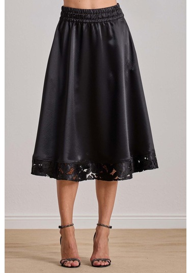 Midi Siyah Saten Etek Siyah