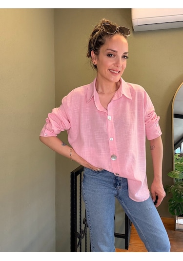 Ali Butik Pembe Keten Gömlek