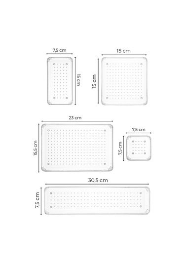 Vienev 8li Şeffaf Çekmece İçi Düzenleyici Organizer 2x D.k.dkdrtgn K.kare 1x O.dkdrtgn B.kare