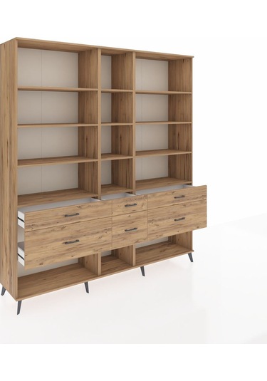 Hyperion Dolap 12 Raflı 6 Çekmeceli 220x44x243 Çam-çam/çam Atlas Çam/atlas Çam