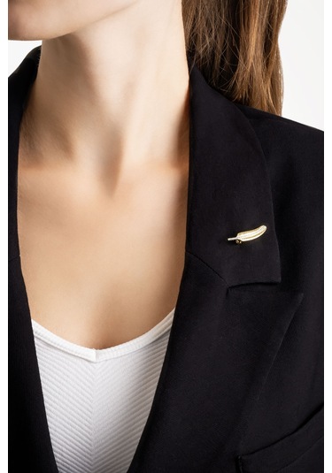 Kuş Tüyü 18 Ayar Sarı Altın Kaplama Gümüş Broş Sarı Altın Kaplama