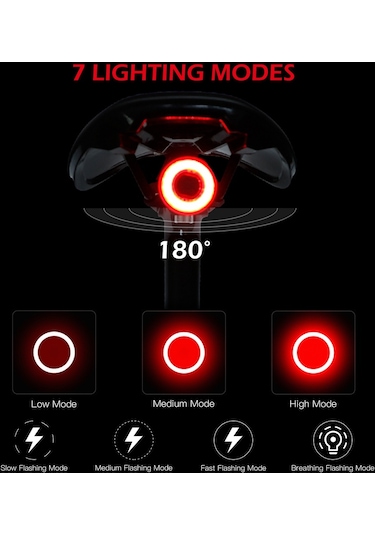 Meroca-akıllı Bisiklet Arka Lambası Arka Fren Lambası Su Geçirmez Y19019b-2 Siyah