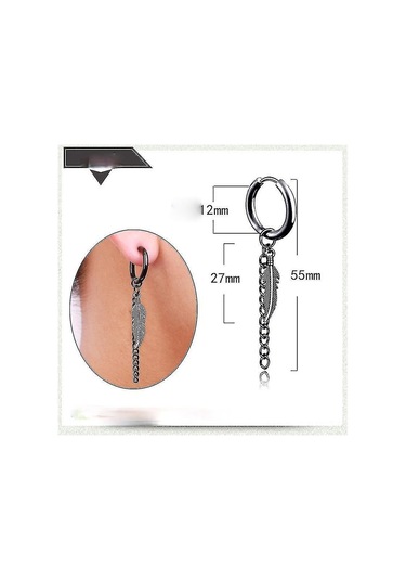 Samdoo Erkekler İçin Gümüş Renkli Tüy Pendanlı Vintage Metal Çember Küpe - Deliksiz Tasarım, Konforlu Taşım, Paslanmaz Çelik Malzeme Diğer