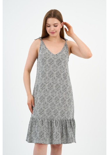 Bağlama Detaylı Askılı Volanlı Elbise B24-425-01 siyah