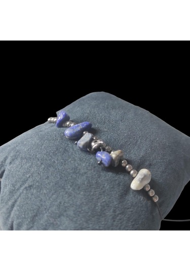 Lapis Taşı Halhal Doğal Taş Bileklik Hal Hal Ayarlanabilir İpli Mavi Taşlı Kristalize Kırık Taş Şifalı Halhal Bileklik Mavi