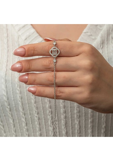 Gümüş Yonca Baget Taşlı Kadın Bileklik Gümüş