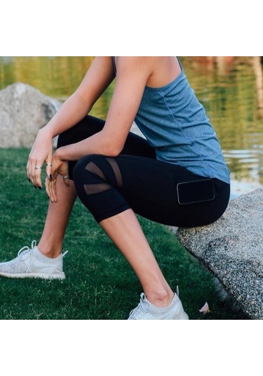 Kadın Moda Yoga Pantolon Spor Koşu Spor Kapri Pantolon Yan Siyah