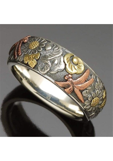 Kadın Vintage Yusufçuk Ayçiçeği Yüzük Benzersiz Nişan Alyans Band Yıldönümü Hediye Takı Boyutu 5-11 11 Çok Renkli