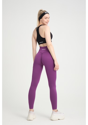 Gymhams Mor Kalçası Büzgülü Premium Fitilli Ekstra Push Up Yüksek Bel Esnek Toparlayıcı Spor Tayt