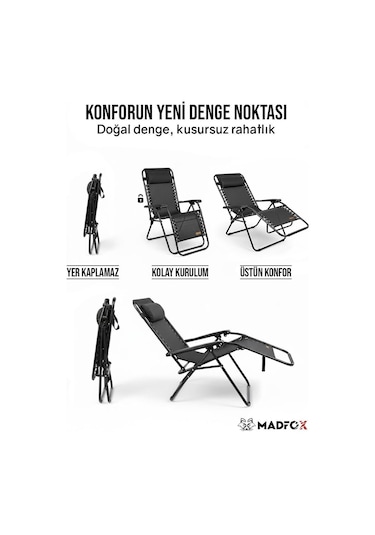 Madfox Easyrest Katlanır Şezlong Sandalye Siyah Siyah
