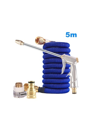 Yüksek Basınçlı Genişleyebilir Bahçe Hortumu Ve Bağlantı Seti - Dayanıklı Pirinç Başlık, Pratik Kullanım Mavi Mavi