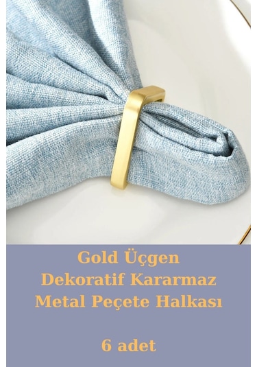 Gold Üçgen 6 Adet Dekoratif Peçete Halkası - Napkin Ring - Kararm