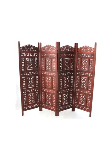 Ahşap Maun Rengi El Oyması Paravan