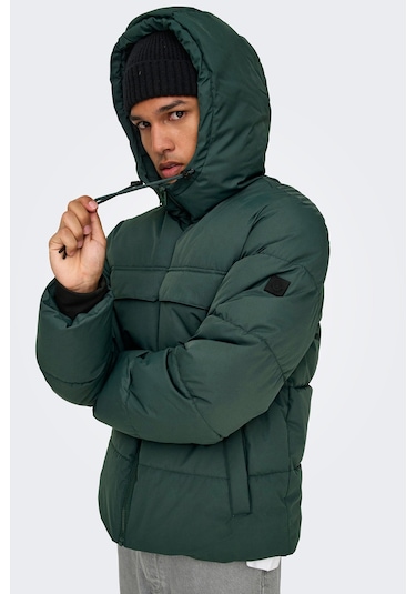 Only & Sons Erkek Onselıjah Kapüşonlu Rüzgar Geçirmez Mont 22029661 Yeşil Yeşil