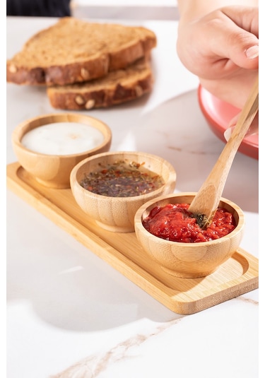 Porsima 2078 3lü Ahşap Bambu Standlı Kase Çerezlik