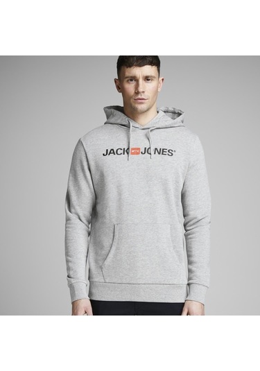 Jack Jones Sweat Hood Corp Old Logo 12137054-Lgm (385455094) Açık Gri