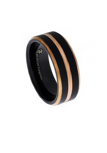 Celikchi Erkek Üç Sıra Rose Detay Siyah Tungsten Yüzük Siyah