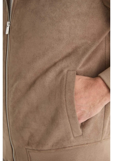 Defacto Slim Fit Dar Kesim Dik Yaka Fermuarlı Süet Mont D1524ax25aubn267 Kahve