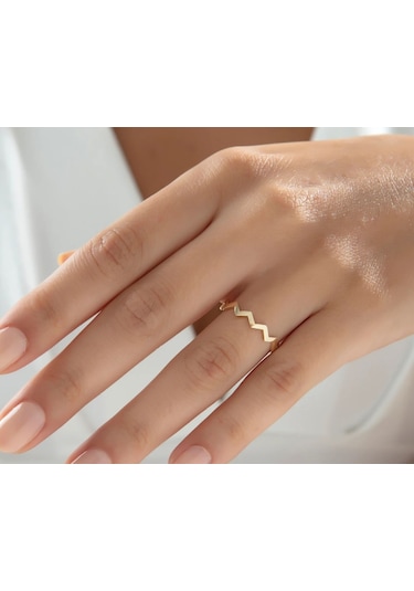 22 Ayar Altın Kaplama Zikzak Yüzük 0392 Altın